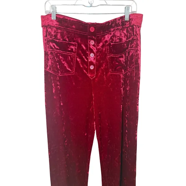 Halara NWT High Waisted Button Straight Leg Casual Pants Velvet Burgundy Size XL - Image 3