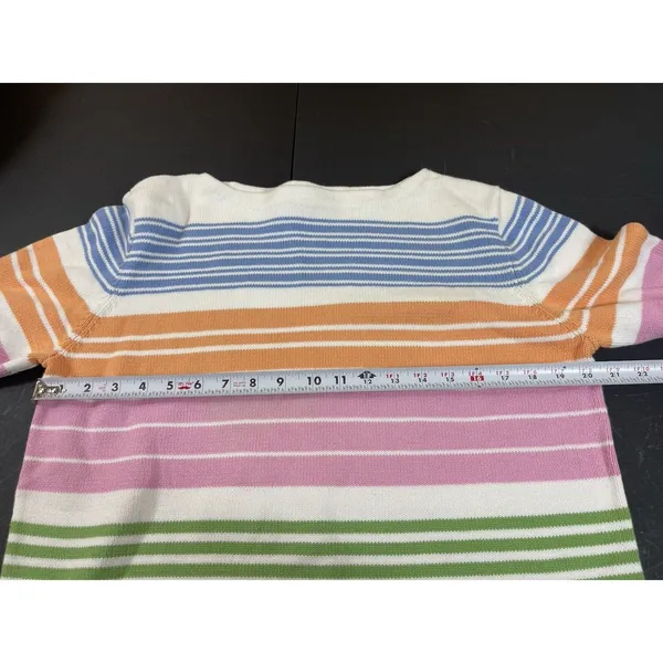 Lauren Ralph Lauren Cotton Striped Sweater L Pastel Rainbow Knit Top Read - Image 9