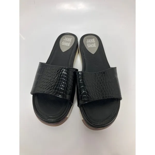 Jane and the Shoe Hannah Sandals Womens 8 Black Excellent Croc Platform Slides - Image 2