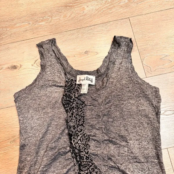 Joseph Ribkoff Tank Top 6 Medium Sleeveless Gray Black‎ Burnout Ruffle Shirt - Image 2