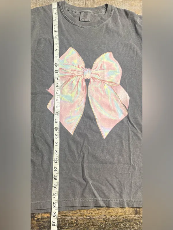 Comfort Colors Pepper Tee with Iridescent Pink Bow Graphic - Image 5