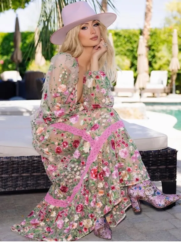 For Love & Lemons Luna Embroidered Floral Tulle Maxi Dress Ethereal Small New - Image 5