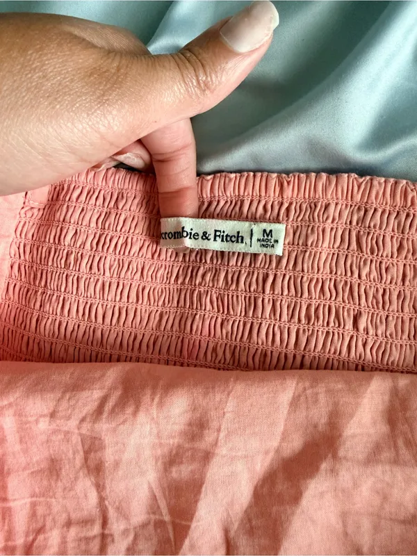 Abercrombie & Fitch Coral Pink Smocked Waist Crop Top - Image 2