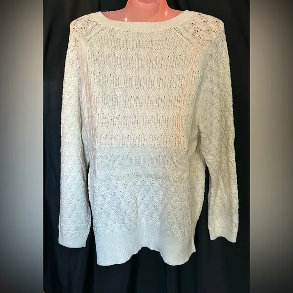 Preswick & Moore Women’s Classic Cream Cable Knit Sweater 3X NWT - Image 2