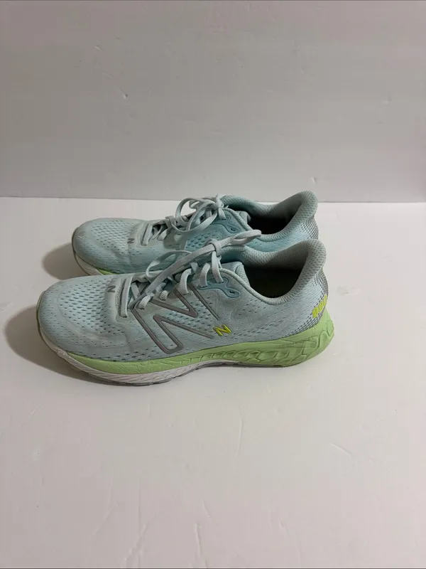 New Balance Women's Mint Blue and Lime Green Running Sneakers - Image 2