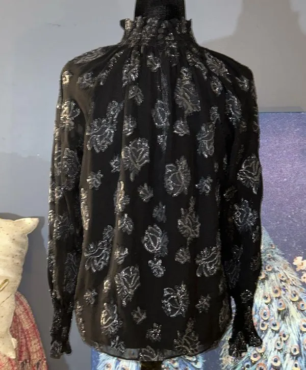 Size 4 Black Metallic High Neck Blouse - Image 8