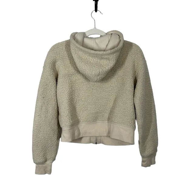 Aerie Offline Sherpa Teddy Jacket Oatmeal Cream Cropped Hoodie Small - Image 10