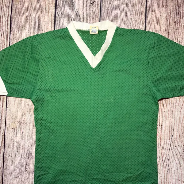 Vintage Soffe Athletic Mesh V-Neck Green Blank Jersey Womens M 70s Retro Tomboy‎ - Image 2