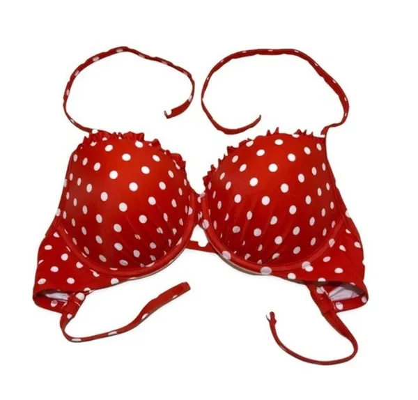 NWOT Red White Polka Dot Ruffle Trim Bikini Underwire Top Bottoms Swimsuit Set - Image 2