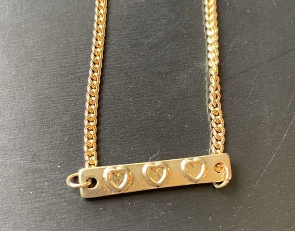 Gold Tone Three Heart Bar Necklace - Image 3
