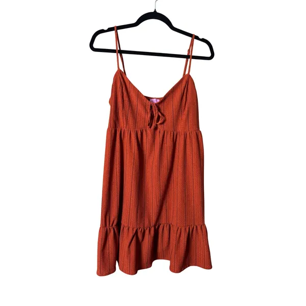MiAmi Francesca's Women Mini‎ Dress L Rust Orange Striped Tie Front Boho Pockets - Image 6