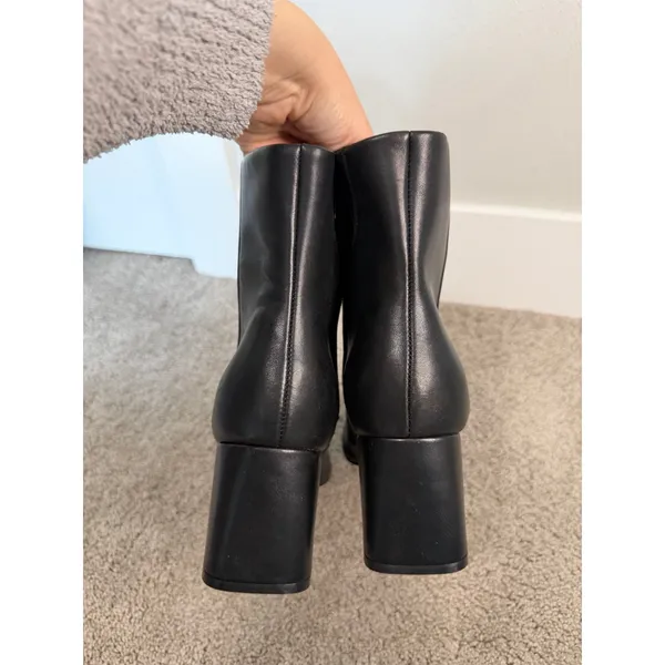 New Marc Fisher Black Leather Square Toe Ankle Boots Size 9 - Image 4