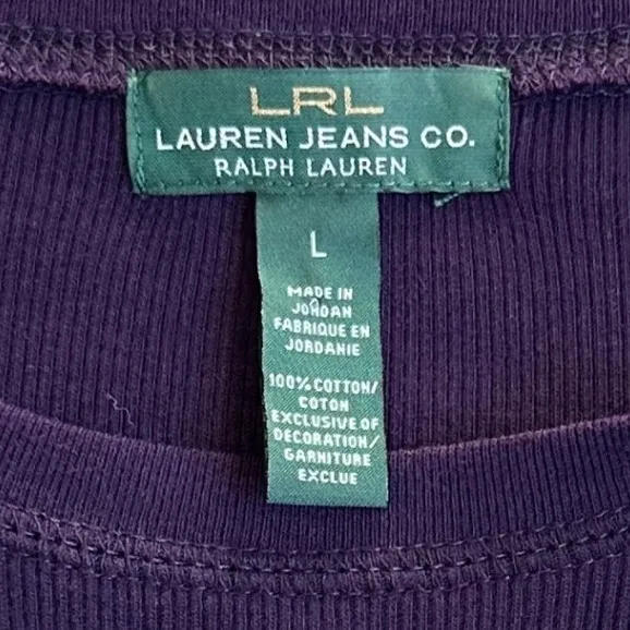 Ralph Lauren Ribbed Long Sleeve Shirt Purple‎ Shoulder Zip Faux Leather Elbow Patches - Image 7