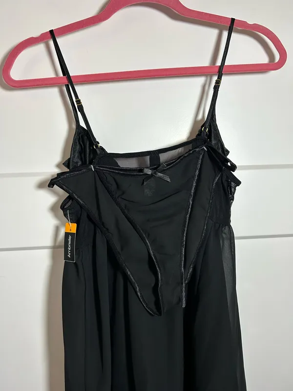 Small sheer cami babydoll teddy top + bikini set Black - Image 8