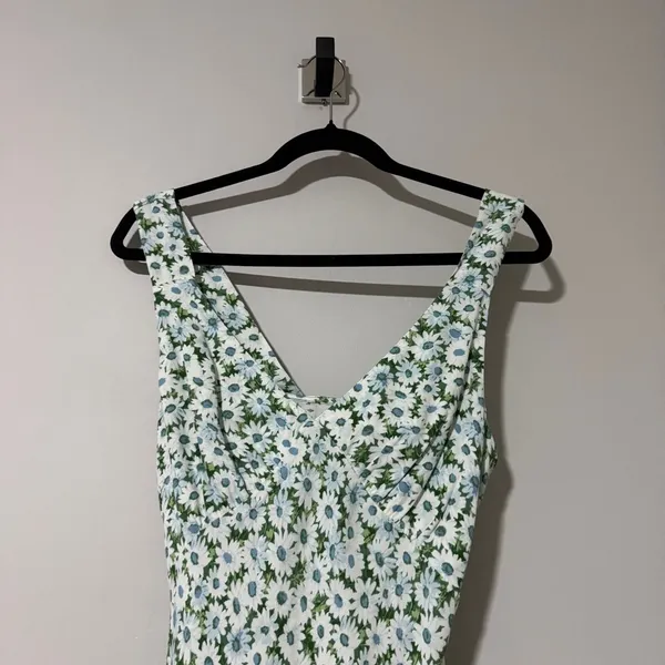Reformation Beauden Sleeveless V Neck Crepe Midi Dress White Green Floral M - Image 4