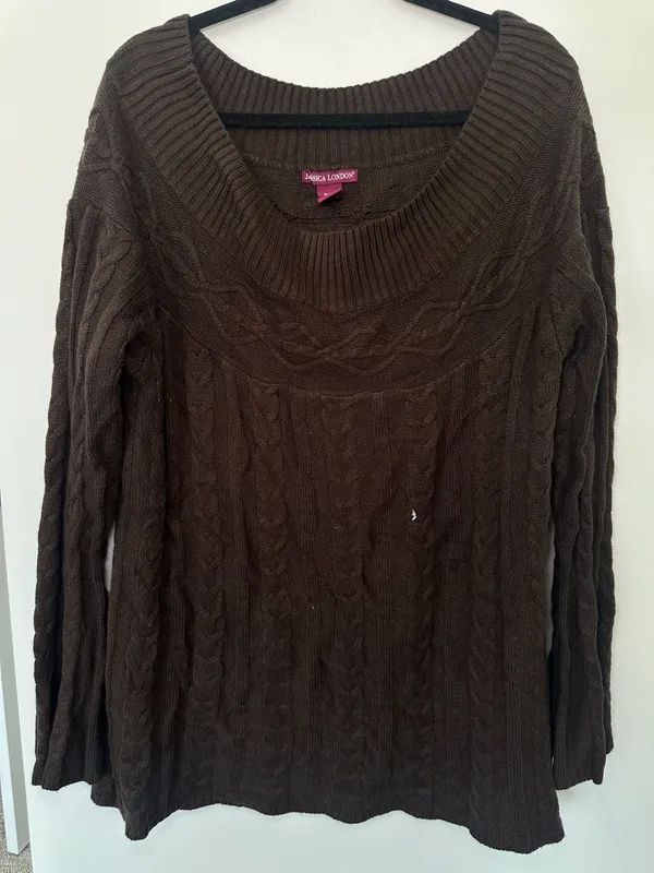 Jessica London Cable Knit Sweater Size 14/16 Brown Long Sleeve Pullover - Image 3
