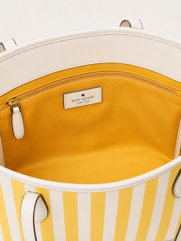 Kate Spade Yellow Stripe Large Tote Canvas Leather Trim NWT - Image 4