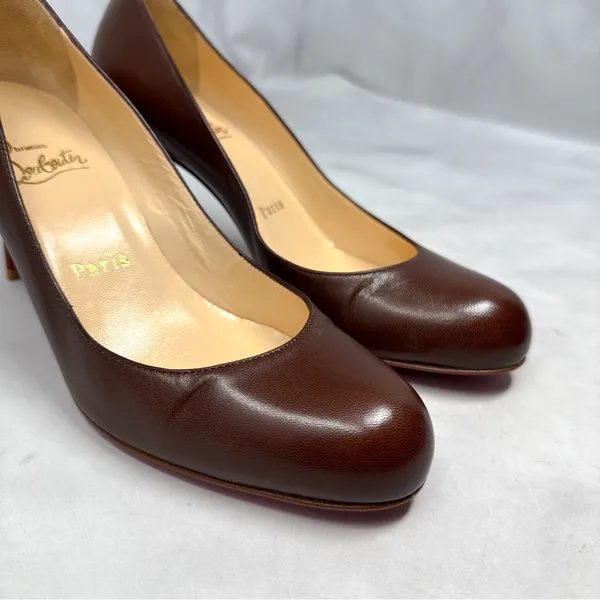 Christian Louboutin Vintage Simple Pump 85 Leather Low Mid Height Heels Brown 36 - Image 5