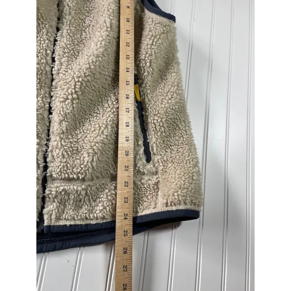 LL Bean Mountain Pile Fleece Vest Cream Navy Sherpa Retro Outdoor Jacket M - Image 9