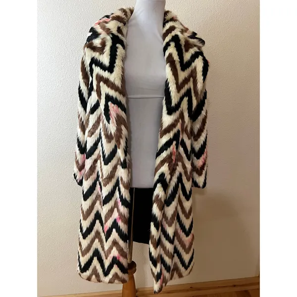 Autumn Adeigbo Faux Fur Chevron Wednesday Long coat WOMENS 4 - Image 2