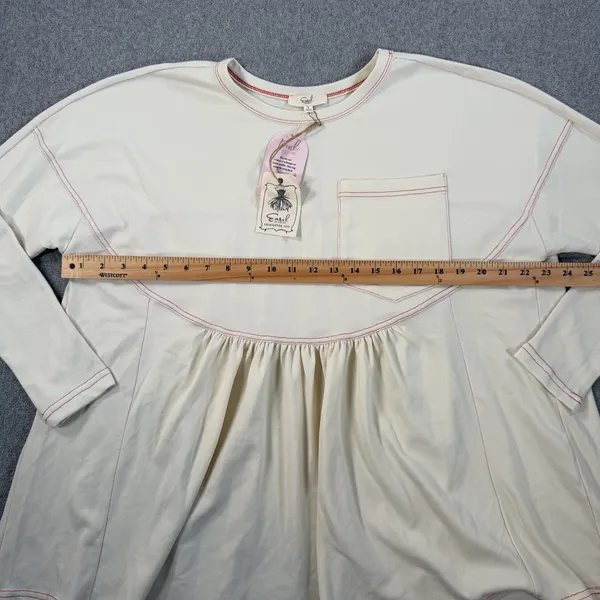 Easel Emma Tunic Top Women's Small S Ivory Red Contrast Stitch Long Sleeve NEW - Image 7