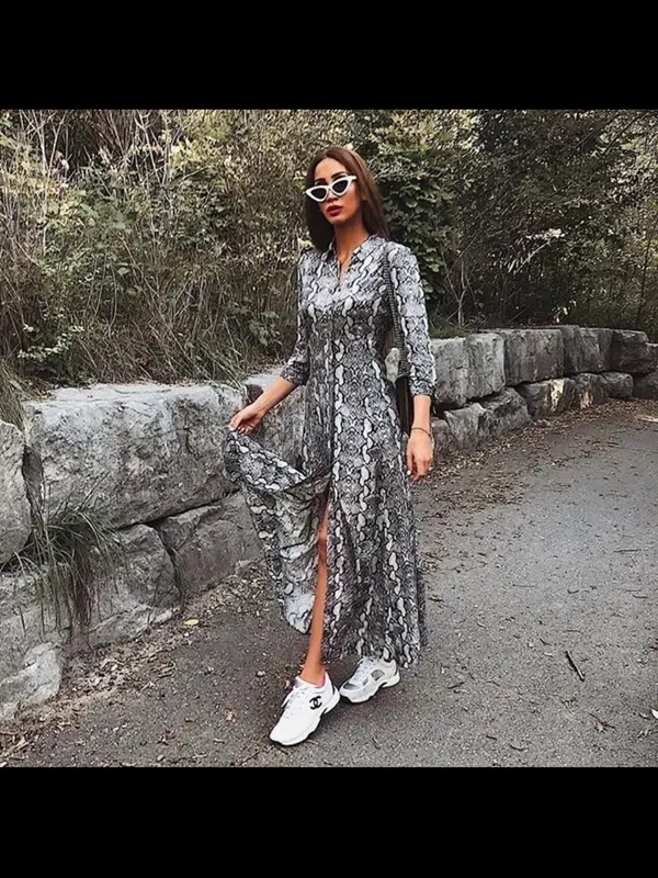 Zara Gray Snake-Print Maxi Dress - Image 12