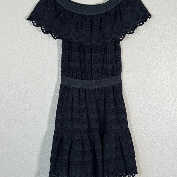 Love Shack Fancy Black Lace Off Shoulder Mini Dress Womens XS Whimsigoth Boho - Image 10
