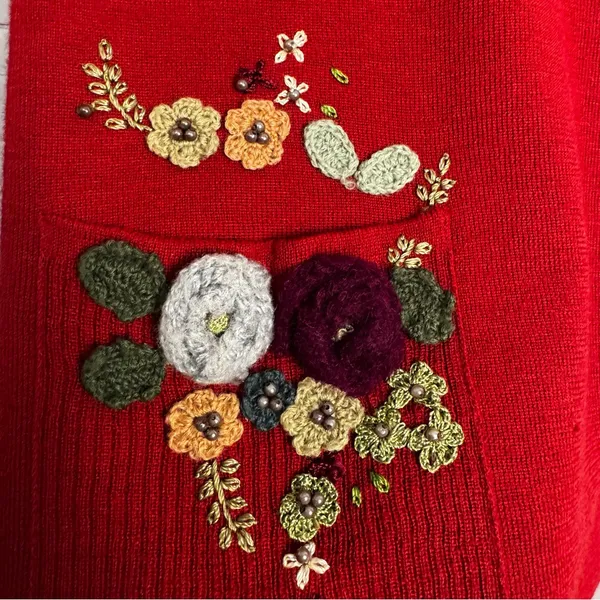 Vintage Y2k Grannycore red wool knit sweater Autumn Creations Large - Image 7