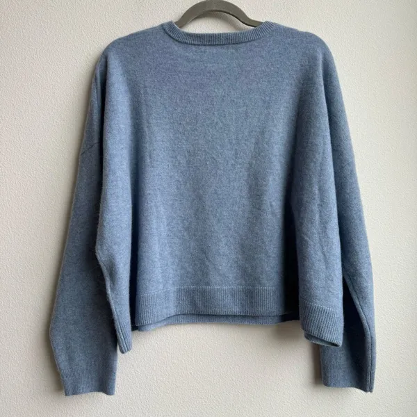 Madewell 100% Cashmere Relaxed Quite Luxury Henley Pullover River Blue Size XL - Image 7