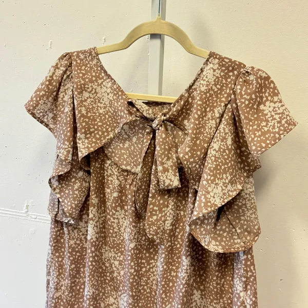 Gilli Womens Tan White Speckled Tie Back Flutter Sleeve Blouse AT1083 Size Large - Image 5