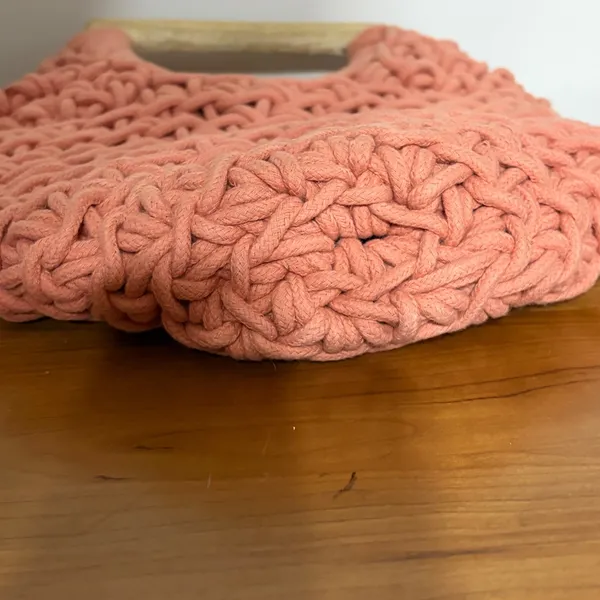 A New Day Terracotta Coral Macrame Woven Handbag‎ with Wood Handle Tote Bag - Image 9