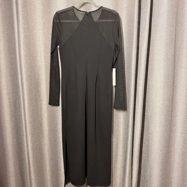 Dolan Anthropologie Dress Womens S Black NWT Mesh Yoke Long Sleeve Midi Slit - Image 4