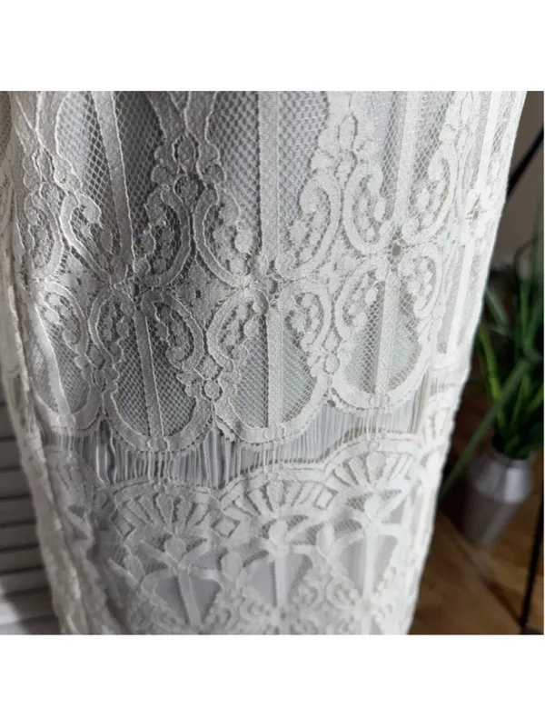 Tacera boho dress cream lace victorian bell sleeves romantic coquette fairy S - Image 12