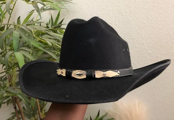 Summit Hats Black Leather Suede Wool Felt Cowboy Cowgirl Hat Cap Size L - Image 5