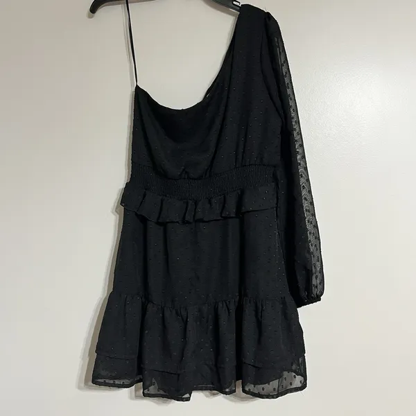 Altar'd State‎ Women's Black Tiered Ruffle One Sleeve Mini Dress Size Large - Image 8