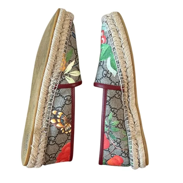 Gucci Tian GG Supreme Espadrille Flats Floral‎ Bird Print 37 - Image 11