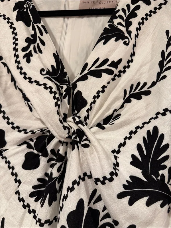 White closet‎ Black & cream Floral Twist-Front Mini Dress linen blend med - Image 4