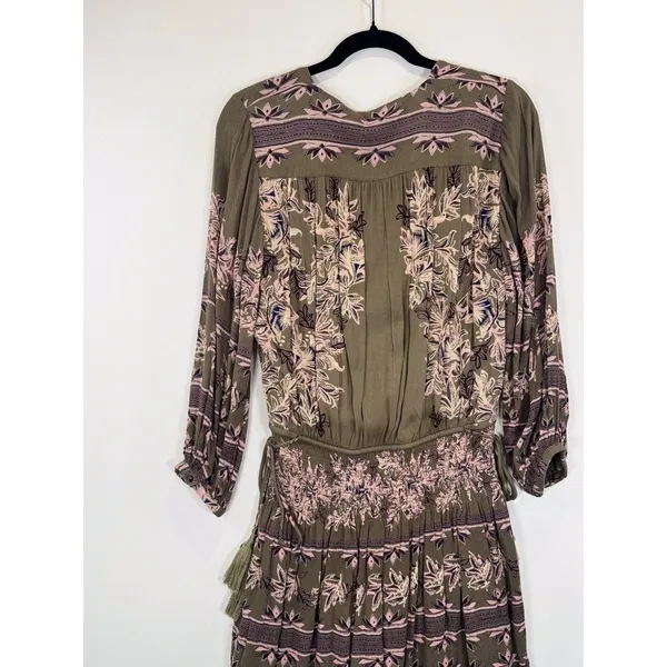 Free People Womens Dress Green Moonlight Floral Mini Smocked A Line Boho Small - Image 10