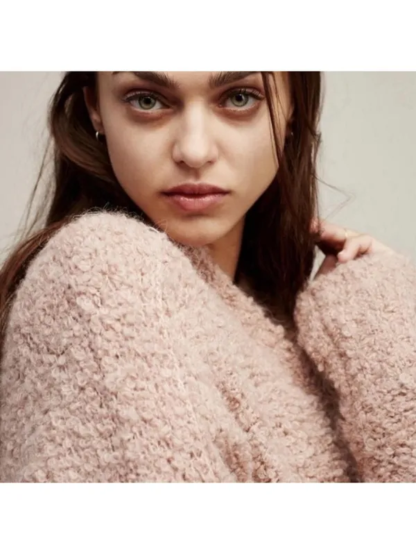 (RFB1) Free People Boucle Slouch Cardi Mauve Pink Medium EUC Oversized Cardigan - Image 3