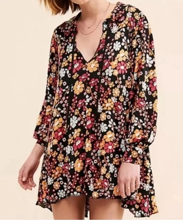 NWT Free People Daisy Jane Black Floral Swing Dress Generous Medium Retail $148 - Image 2