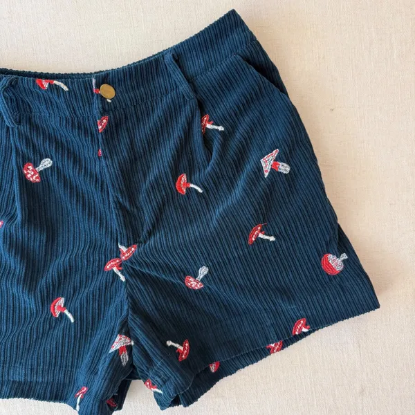 Unbranded Mushroom Embroidered Corduroy High Rise Shorts S 4-6 Blue - Image 4