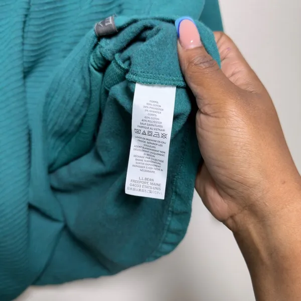 L.L.Bean Womens Cotton Cozy Mixed-Knit Pullover Medium Storm Teal Funnel‎ - Image 8