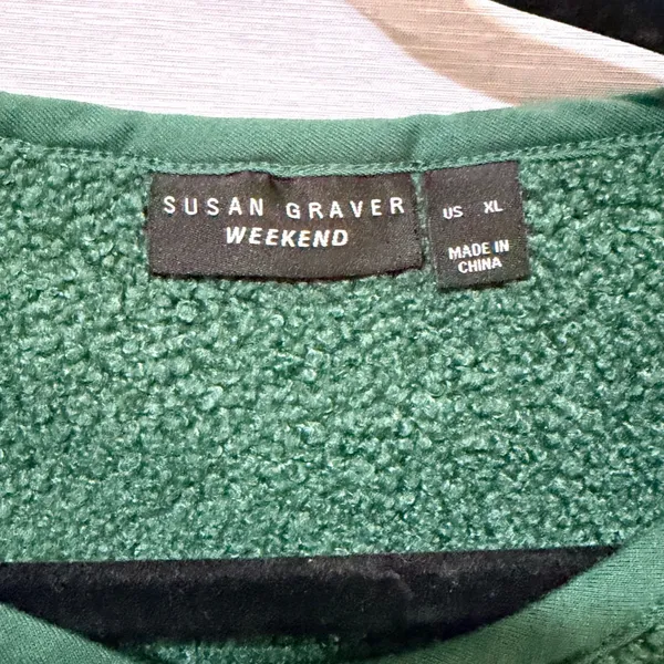 Susan Graver Weekend Green Sherpa Teddy Fleece Button Front Cardigan Jacket XL - Image 5