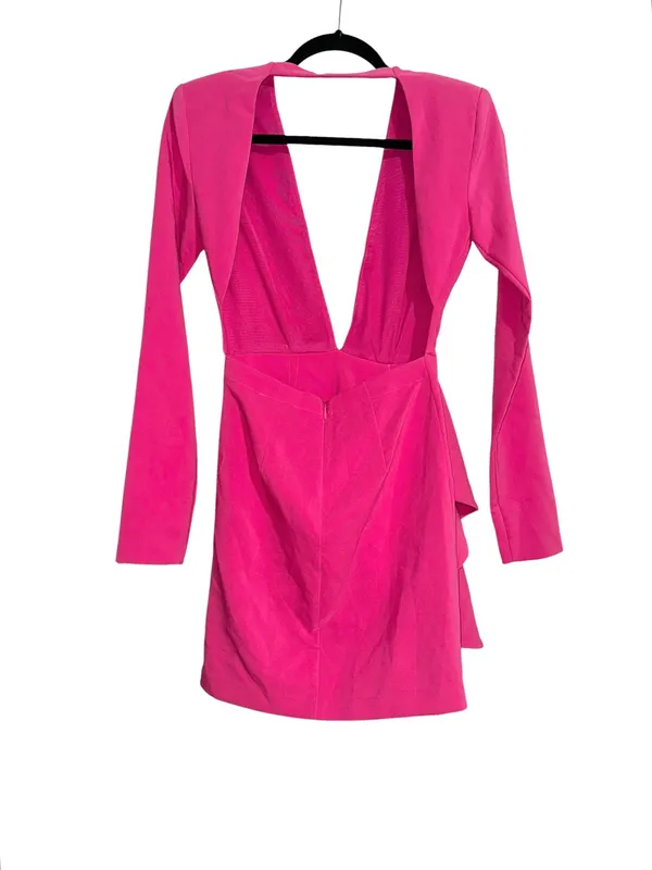 Michael Costello x Revolve Fena Plunge Neck Fuchsia Long Sleeve Mini Dress XXS - Image 5