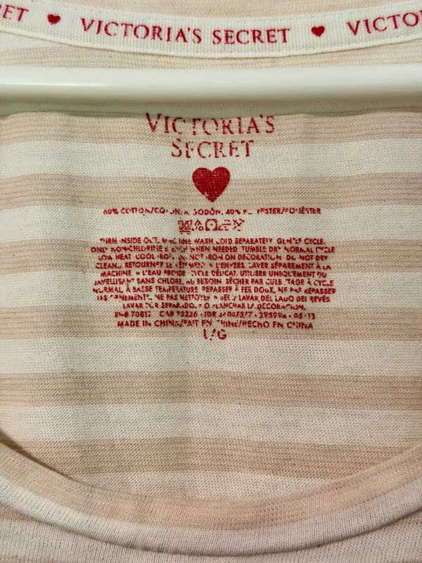 Victoria's Secret Cream & Beige Striped Night Tee - Image 3