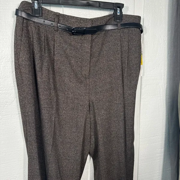 Calvin Klein Women's Brown Herringbone Belted Pants Size 12 N… - Image 5