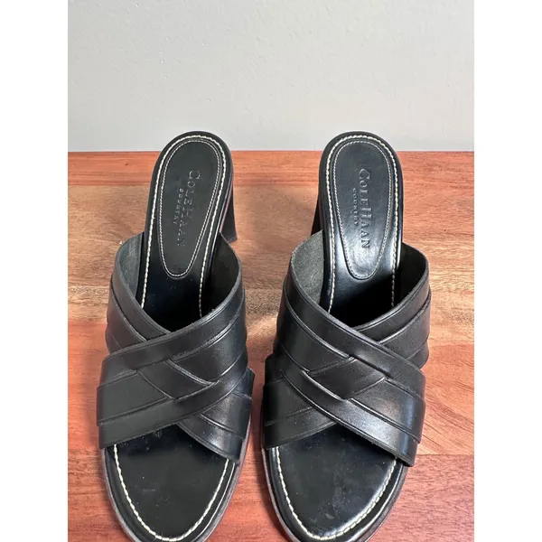 Cole Haan Country Slide Sandals Womens 7.5 Black Leather Block Heel Minimalist - Image 3
