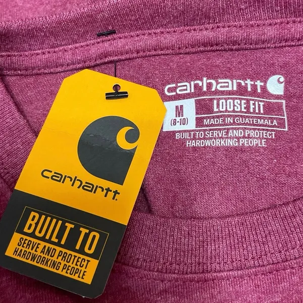 NEW Carhartt Womens Maroon Logo Graphic Loose Fit Short Sleeve T Shirt Tee Top M - Image 4
