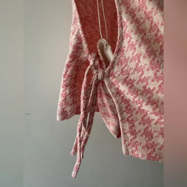 Zara Pink Houndstooth Retro Knit Halter Crop‎ Top with Bralette - Image 7