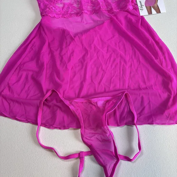 Elegant Moments Lace Adult Women Lingerie Babydoll Style 4438 size Medium Pink - Image 3